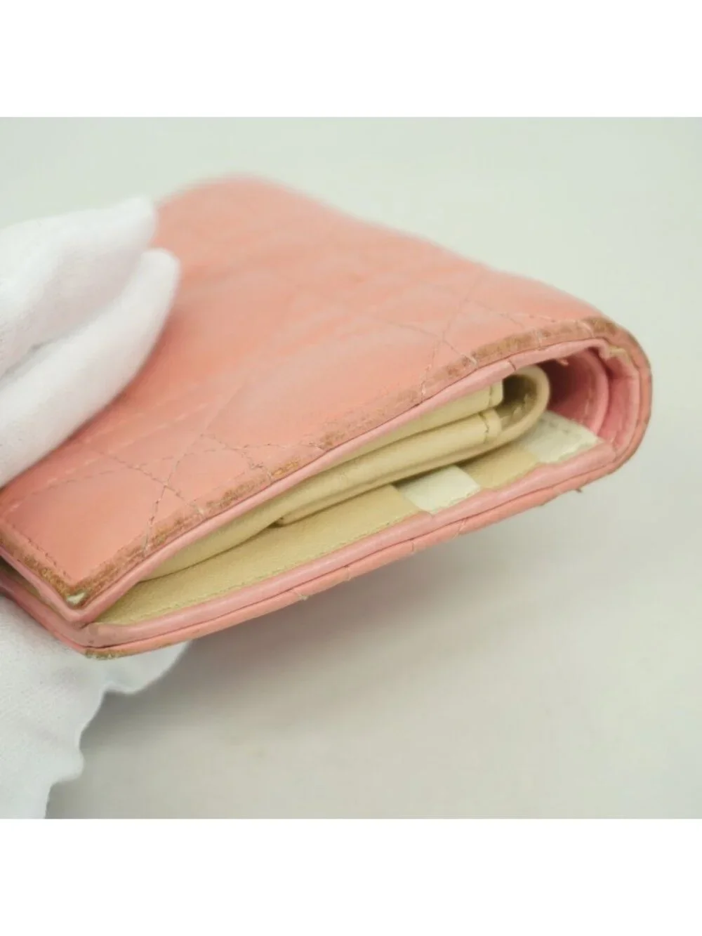 Dior Wallet Cannage Leather Pink Gold